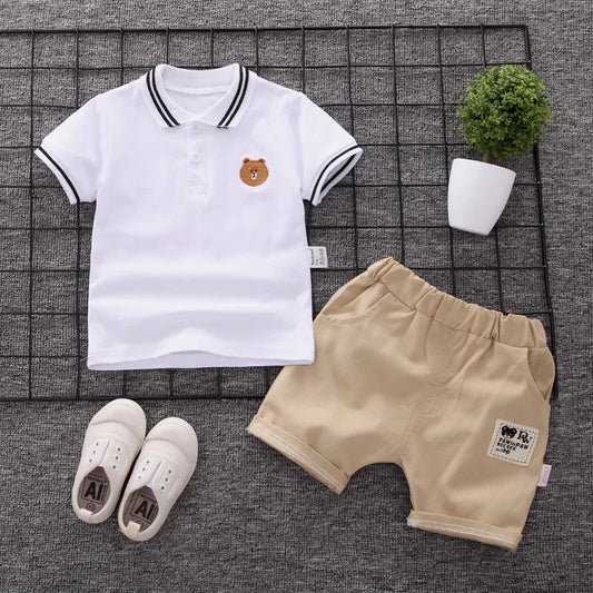 Fashion Bear Embroidery Short Sleeve T-shirt+Shorts