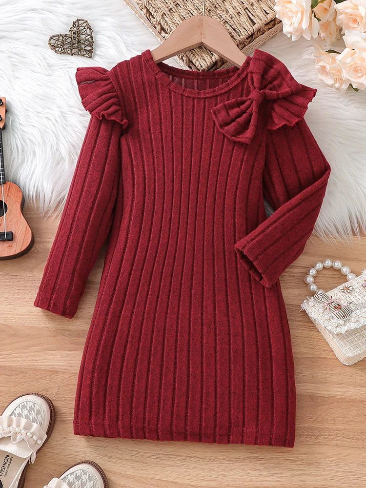 Thin Bow Decorated Flying Sleeve Long Sleeve Pit Dress